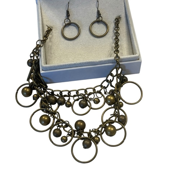 Ronaldo Brass Hoop Bead Necklace French Wire Earrings Set - Picture 8 of 9